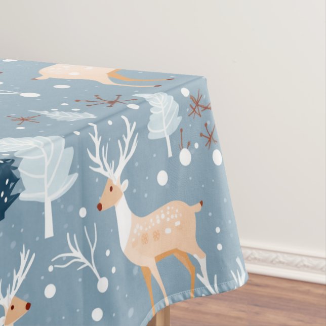 Modern Reindeer Snowflake Pastel Elegant Cute Tablecloth (In Situ)
