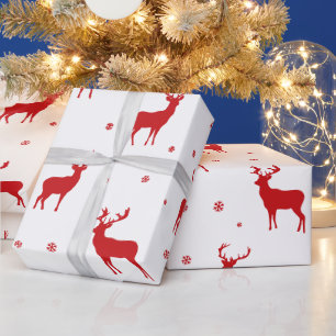 Modern Reindeer Stag Red Holiday Pattern  Wrapping Paper