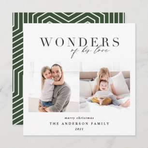 Modern religious 2 photo Christmas green geometric Holiday Card
