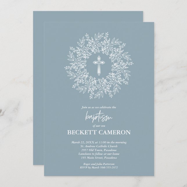 Modern Religious Baptism and Christening Invitation (Front/Back)
