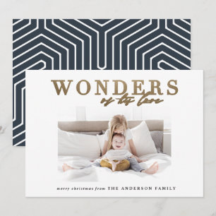 Modern religious chic gold multi photo Christmas Holiday Card