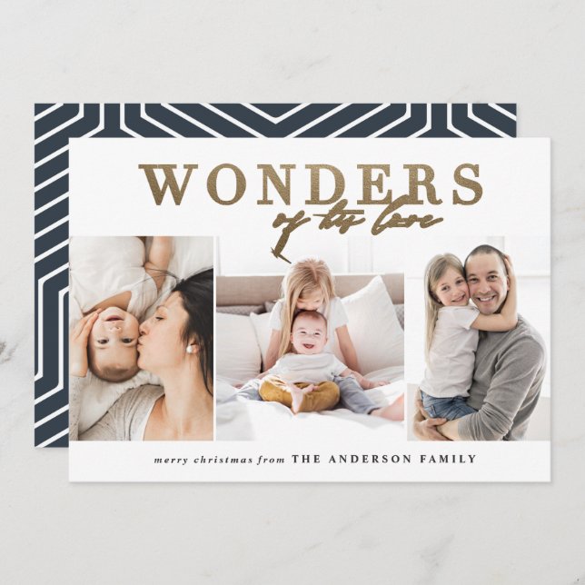 Modern religious chic gold multi photo christmas holiday card (Front/Back)