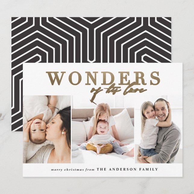 Modern religious chic gold multi photo christmas holiday card (Front/Back)