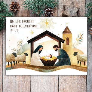 Modern Religious Christmas Nativity Holly Family  Holiday Card