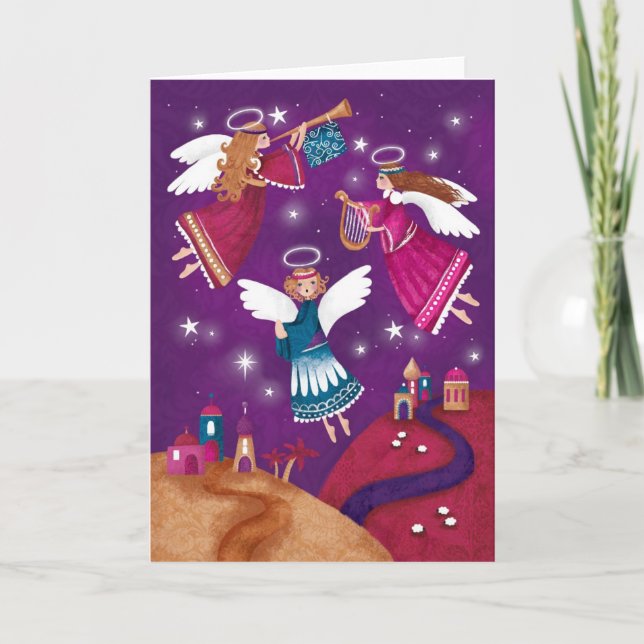 Modern religious Chritmas, three angels Holiday Card (Front)