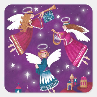 Modern religious Chritmas, three angels Square Sticker