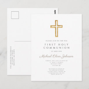 Modern Religious Cross Boy First Communion Postcard