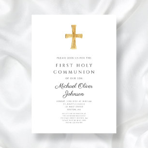 Modern Religious Cross First Holy Communion Invitation