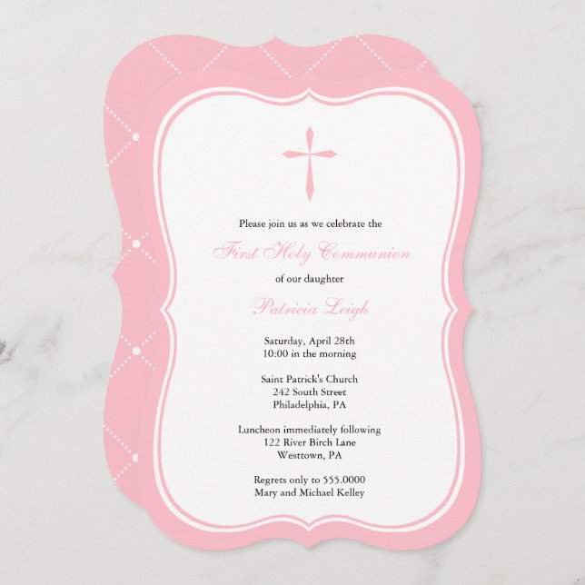 Modern Religious Cross, Pink Invitation (Front/Back)