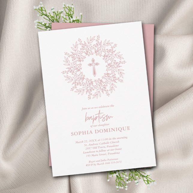 Modern Religious Pink Cross Baptism Invitation (Creator Uploaded)