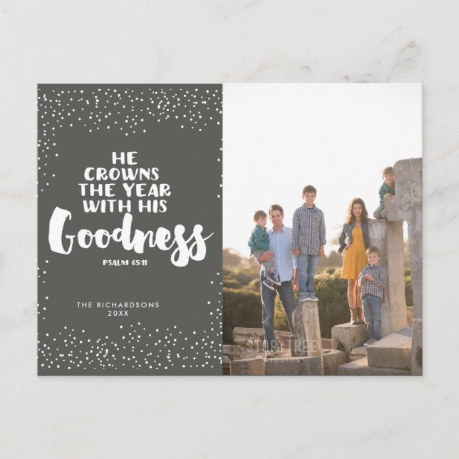 Modern Religious Scripture Photo Year in Review Holiday Postcard (Front)