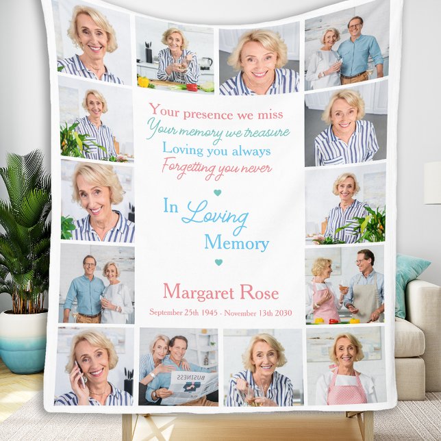 Modern Remembrance 14 Photo Collage Memorial Fleece Blanket (Creator Uploaded)