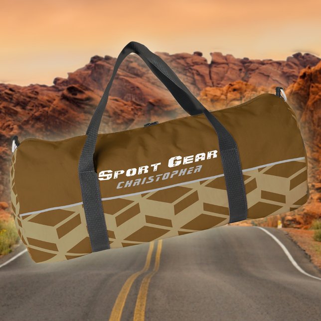 Modern Repeat Pattern Brown Duffle Bag (Modern Sporting Duffel Bag. Great for outdoors activities.)