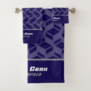 Modern Repeat Pattern Dark Blue Bath Towel Set