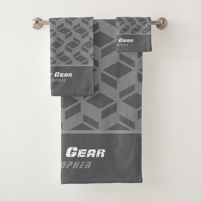 Modern Repeat Pattern Grey Bath Towel Set (Insitu)
