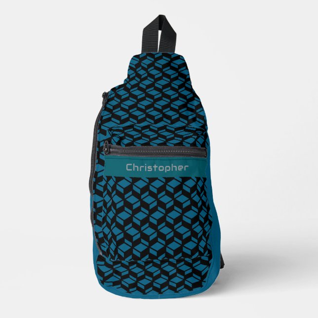 Modern Repeat Pattern Teal Black Sling Bag (Front)