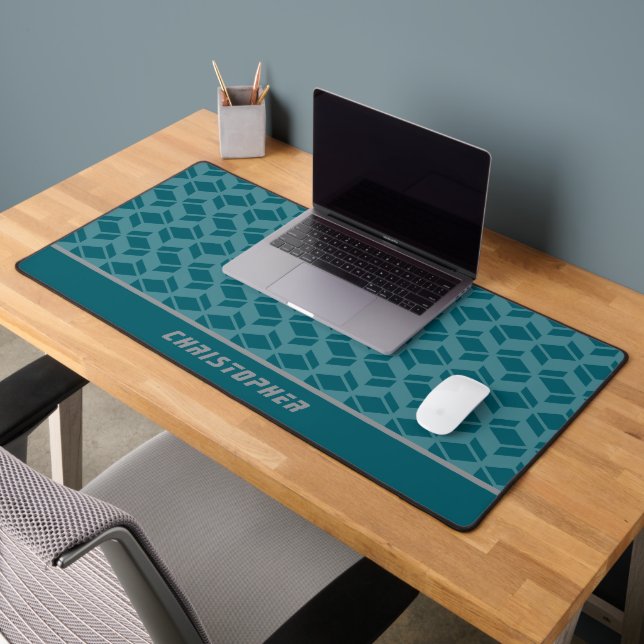 Modern Repeat Pattern Teal Desk Mat (Office 2)