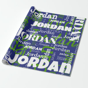 Modern Repeating Name Blue Green Sports Team Colou Wrapping Paper