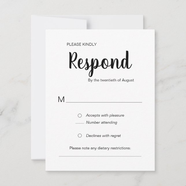 Modern Respond Black White Trendy Wedding RSVP Card (Front)