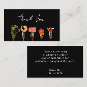 Modern Restaurant Thank You / Black Food Forks  Business Card