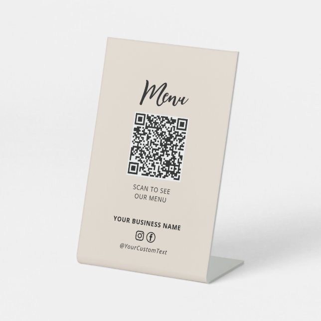 Modern Restaurants Menu QR code Social Media Sign (Front)