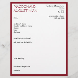 Modern RESUME COVER LETTER Customisable BURGUNDY Custom Letterhead