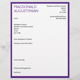 Modern RESUME COVER LETTER Customisable PURPLE Custom Letterhead