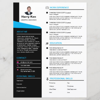 Modern Resume Template Customisable Photo Blue CV