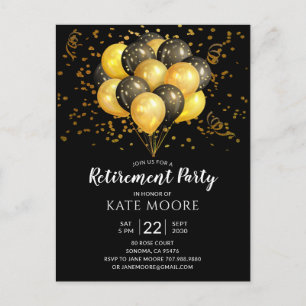 Modern Retirement Party Gold And Black Postcard