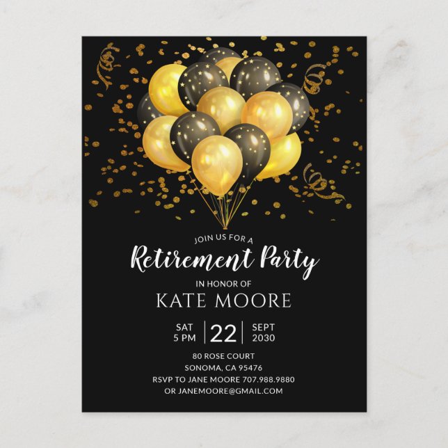 Modern Retirement Party Gold And Black Postcard (Front)