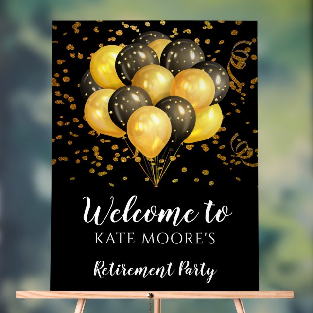 Modern Retirement Party Gold Black Balloons  Acrylic Sign (Neutral)