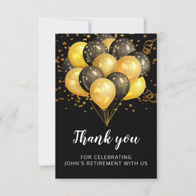 Modern Retirement Party Gold Black Glitter Thank Y Thank You Card (Front)