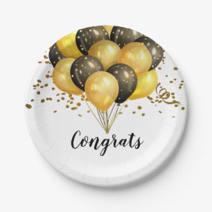 Modern Retirement Party White And Gold  Paper Plate
