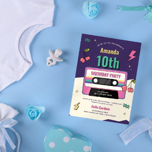Modern Retro 10th Birthday Invitation