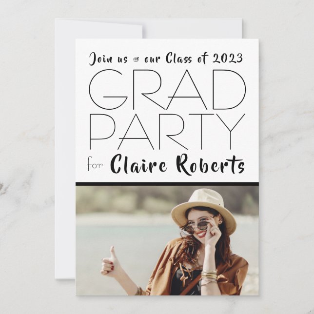 Modern Retro 1 Photo Graduation Party Invitation (Front)