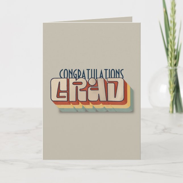 Modern retro 3D typographic graduate grad card (Front)