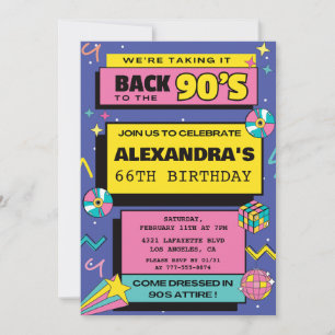 Modern Retro 66th birthday invitations 90s Party 