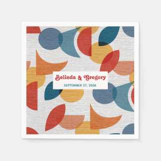 Modern Retro 70's Colorful Rainbow Shapes Wedding  Napkin
