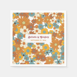 Modern Retro 70's Colourful Flowers Hippie Wedding Napkin