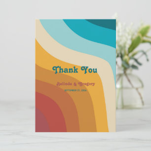 Modern Retro 70's Colourful Rainbow Waves Wedding  Thank You Card
