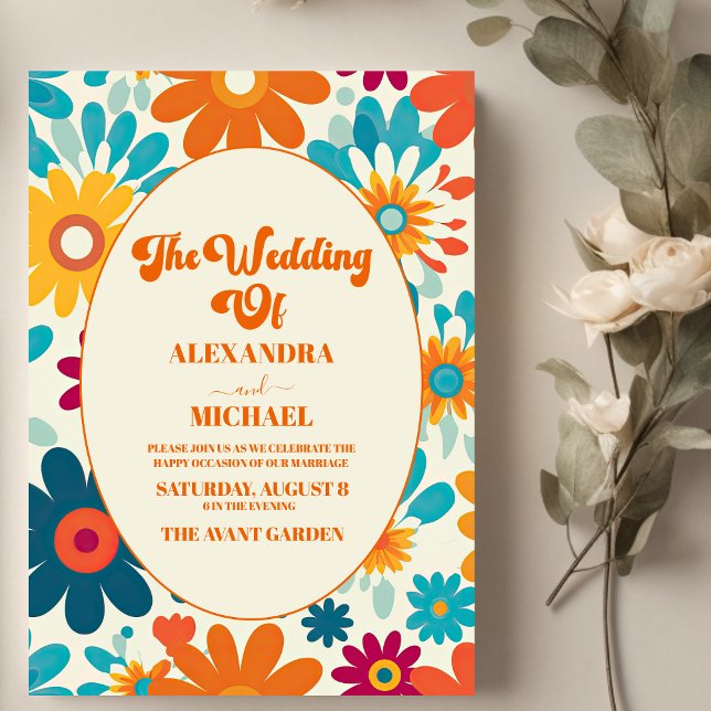 Modern Retro 70's Daisy Wedding Invitation (Creator Uploaded)