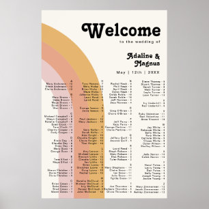 Modern Retro 70's Rainbow Alphabetical Seating Poster