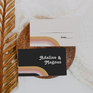 Modern Retro 70's Rainbow   Dark Flat Wedding Place Card