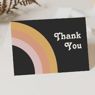 Modern Retro 70's Rainbow   Dark Folded Thank You Card