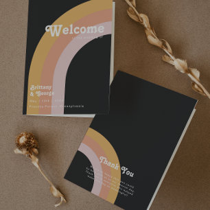 Modern Retro 70's Rainbow   Dark Folded Wedding Program