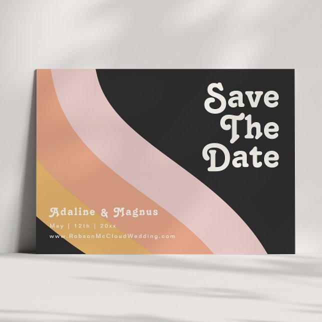 Modern Retro 70's Rainbow Dark Horizontal Save The Date (Creator Uploaded)
