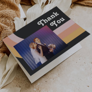 Modern Retro 70's Rainbow   Dark Photo Folded Thank You Card