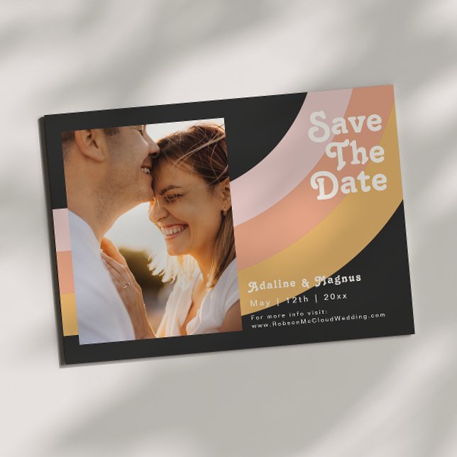 Modern Retro 70's Rainbow Dark Photo Horizontal Save The Date (Creator Uploaded)
