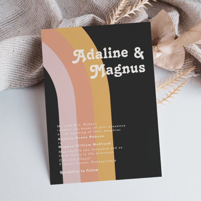 Modern Retro 70's Rainbow Dark Traditional Wedding Invitation (Creator Uploaded)