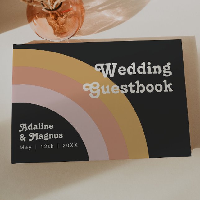 Modern Retro 70's Rainbow Dark Wedding Guestbook (Creator Uploaded)